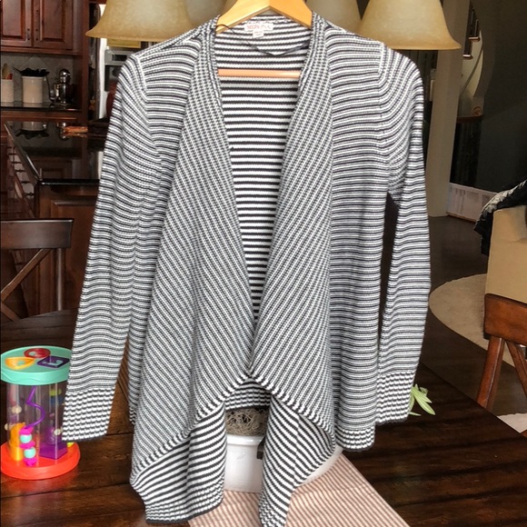 Striped Knit Cardigan with Draped Front - Picture 1 of 5
